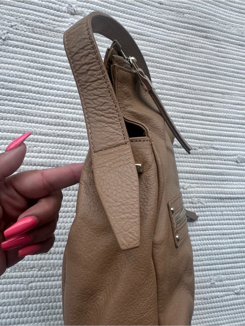 Sondra Roberts Genuine Leather Taupe Hobo Shoulder Bag Slouchy Minimalist
